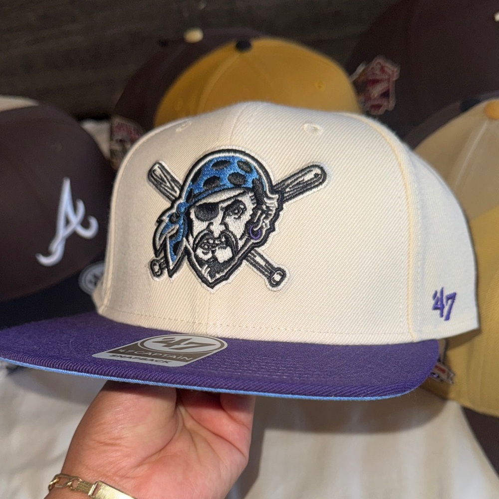 47 Brand White and Purple Pirate Logo Cap